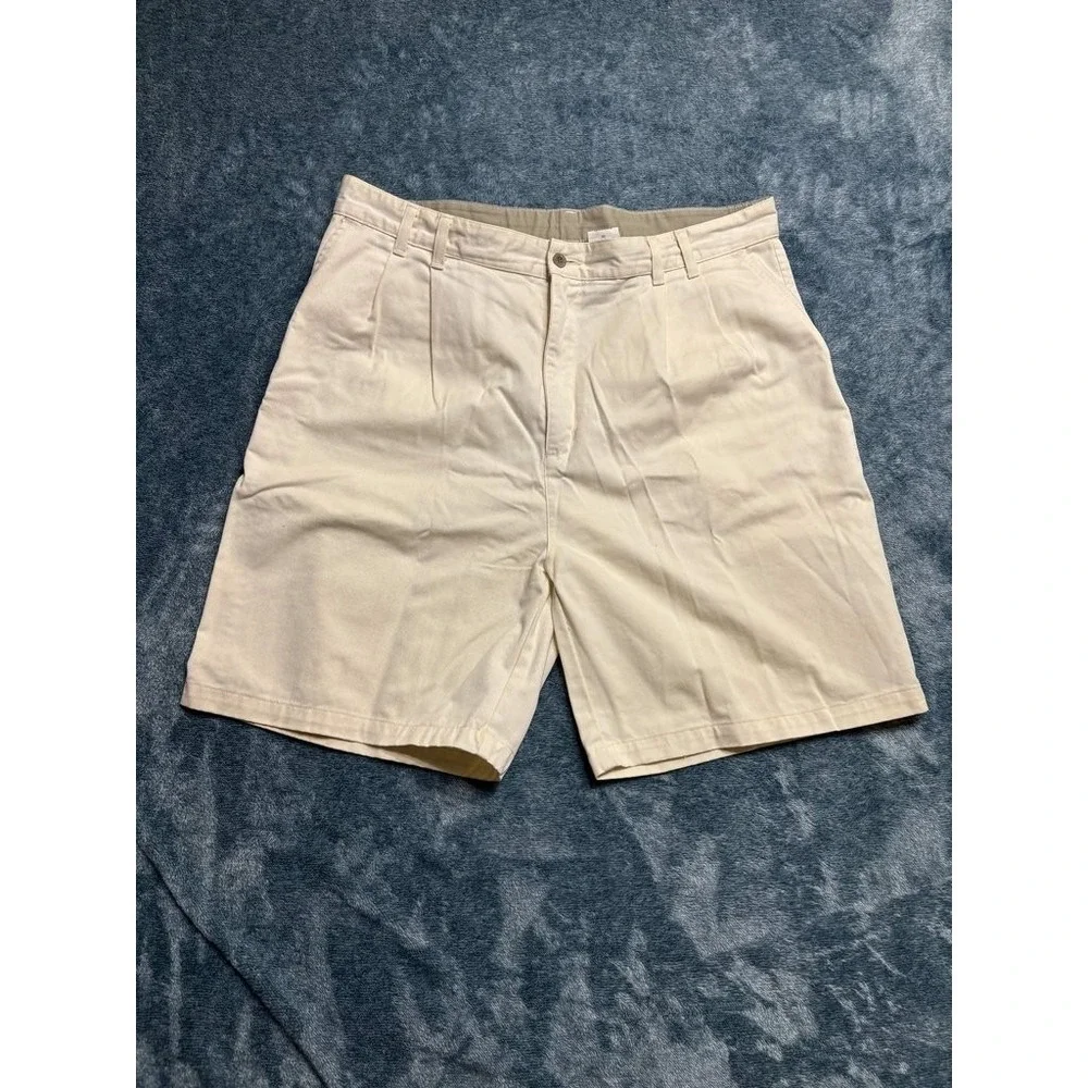 Brittania Men's Cream Off-White Pleated Front 100% Cotton Shorts Size 38